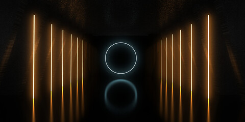 3D abstract background with neon lights. neon tunnel .space construction . 3d illustration