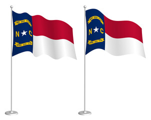 flag of american state of North Carolina on flagpole waving in wind. Holiday design element. Checkpoint for map symbols. Isolated vector on white background