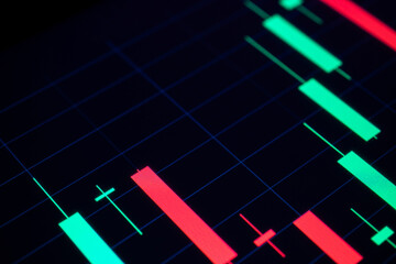 Charts graphs. Financial chart, stock analysis data for business background in digital screen. Graphics growth forex finance market. Trading candlestick chart, cryptocurrency digital economy.