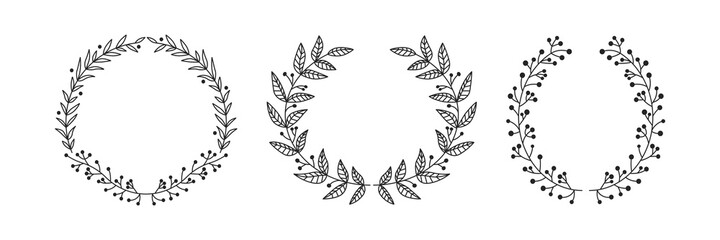 Set of floral circle borders. Decorative vector elements.