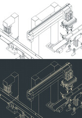 Automated factory line isometric blueprints