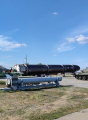 Military equipment, rocket launchers in the Soviet era of the 1950s and 1990s. Historical polygon...