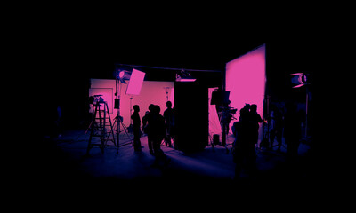 Silhouette images of film production. behind the scenes or b-roll of making video commercial movie....