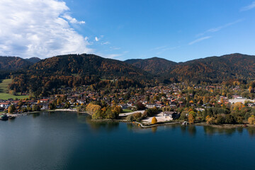 Fototapeta na wymiar Aerial view, Bad Wiessee and Abwinkl, Tegernsee, Upper Bavaria, Bavaria, Germany,