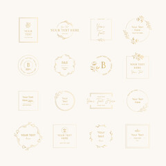Set of golden identity design. Elegant botanical frames and borders. Vector isolated illustration.