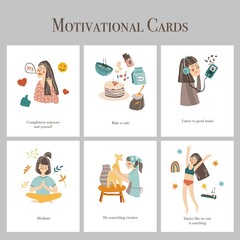 Hand drawn motivational cards. Every day to do cards. Inspirational quotes and illustrations