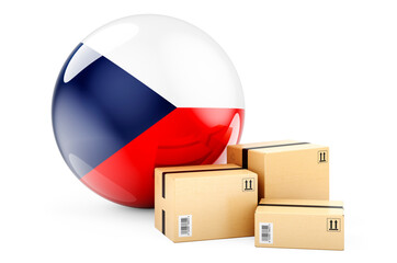 Parcels with Czech Republic flag. Shipping and delivery in Czech Republic, concept. 3D rendering