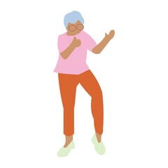 Blonde woman with glasses dancing Flat isolated illustration on white background