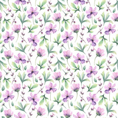  Watercolor seamless pattern with wildflowers. The pattern is ideal for printing on fabric or paper.