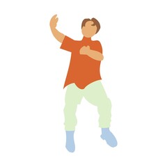 Fototapeta na wymiar Young brown hair man dances Flat isolated illustration on white background