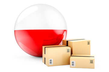 Parcels with Polish flag. Shipping and delivery in Poland, concept. 3D rendering