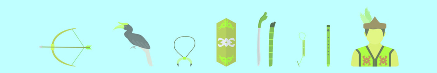 set of dayak cartoon icon design template with various models. vector illustration isolated on blue background