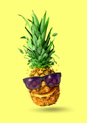 Funny pineapple fruit with sunglasses holiday concept