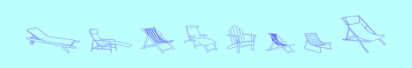 set of deck chair cartoon icon design template with various models. vector illustration isolated on blue background