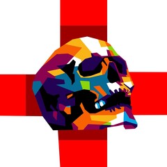 illustration of a skull with red sign in WPAP Style. suitable for sticker hardcore, halloween etc. eps file