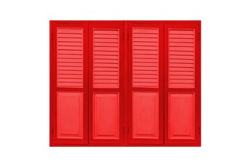 European antique Red wooden shutters window frame isolated on a white background
