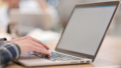 Fototapeta na wymiar Female Hands Typing on Laptop, Close up