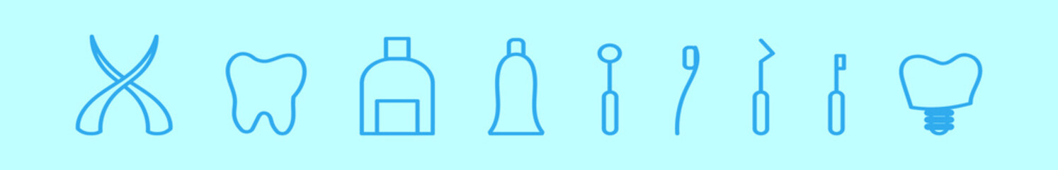 set of dentist tools cartoon icon design template with various models. vector illustration isolated on blue background