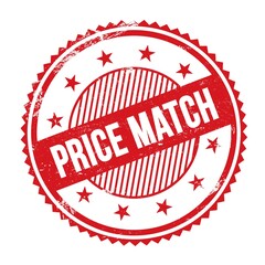 PRICE MATCH text written on red grungy round stamp.