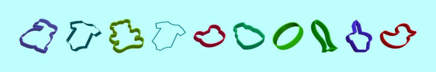 set of cookie cutter cartoon icon design template with various models. vector illustration isolated on blue background