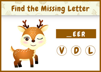 educational spelling game for kids find missing letter with a cute deer