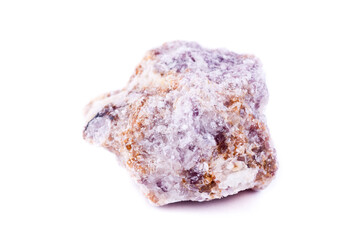 macro mineral lepidolite stone on a white background