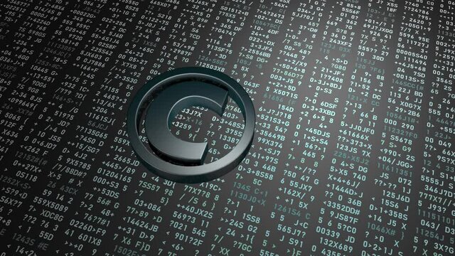 Copyright icon on the background of numbers and symbols. Protection of intellectual property in the modern world of digital technologies.