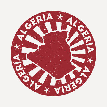 Algeria stamp. Travel red rubber stamp with the map of country, vector illustration. Can be used as insignia, logotype, label, sticker or badge of the Algeria.