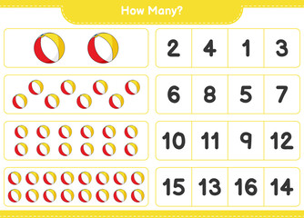 Counting game, how many Beach Ball. Educational children game, printable worksheet, vector illustration