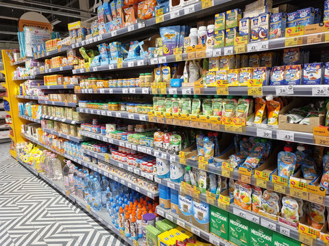 baby food on the shelves in the supermarket