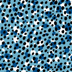Abstract modern leopard seamless pattern. Animals trendy background. Blue and black decorative vector stock illustration for print, card, postcard, fabric, textile. Modern ornament of stylized skin