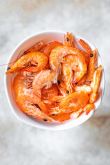 shrimp spice prawn ready to eat seafood trend meal pescetarian diet snack copy space food background rustic. top view vegetarian food 