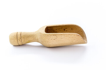 wooden spoon for measuring amounts, measuring spoon, vintage wooden shovel, kitchen utensil isolated white background