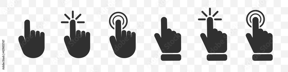 Poster Set of different hand clicking icon on a transparent background