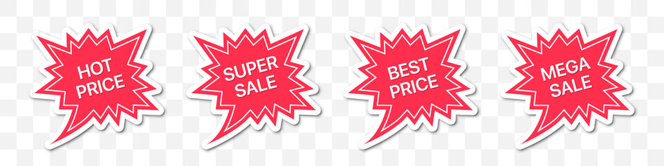 Set of advertising tag sticker on a transparent background