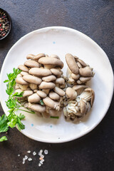 oyster mushrooms raw fresh mushrooms trend meal snack copy space food background rustic. top view keto or paleo diet vegan or vegetarian food