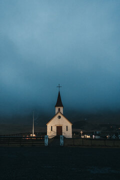 church in the fog