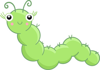 Cute caterpillar vector cartoon character. Adorable clip art illustration isolated on white. Ideal for nursery and preschool books, coloring pages, activities, puzzles, quizzes.