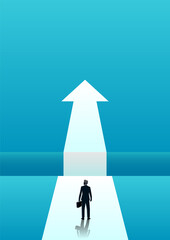 vector illustration of businessman walking towards gap. describe success, opportunity, overcoming, ambition and courage. business concept illustration