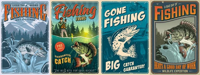 Deurstickers Fishing vintage posters collection © DGIM studio