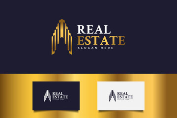 Real Estate Logo in Golden Gradient. Construction, Architecture or Building Logo Design Template