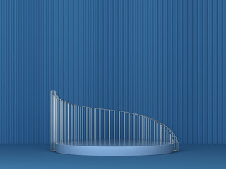Abstract podium stage with steel construction as a showcase for product design