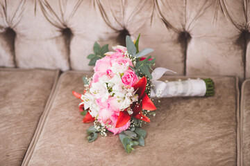 delicate bouquet of wedding flowers 