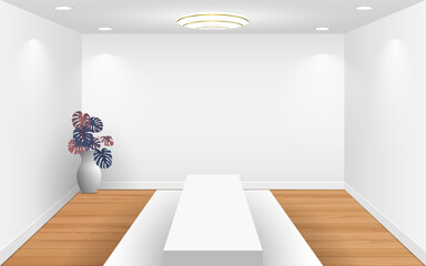 white bench in the white gallery room