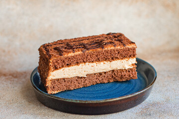 chocolate cake piece portion dessert vanilla cinnamon cocoa trend meal snack copy space food background rustic. top view