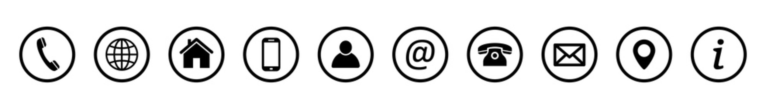 Contact icons. Contact us – Set of buttons. Web icons . Communication vector illustration.