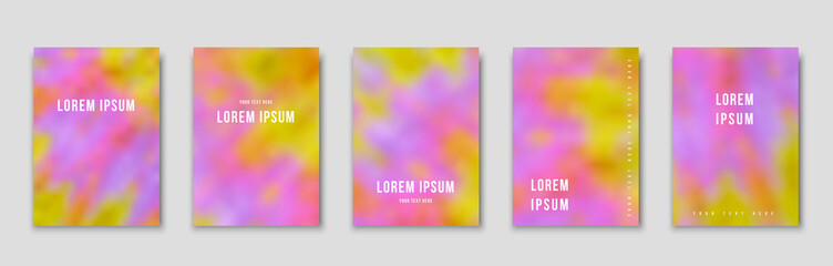 Set of cover templates. Hand painted psychedelic tie dye blurred background. Vector illustrations for flyers, posters and placards design