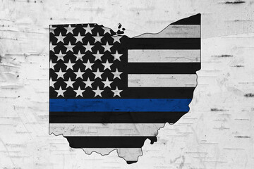 American thin blue line flag on map of Ohio