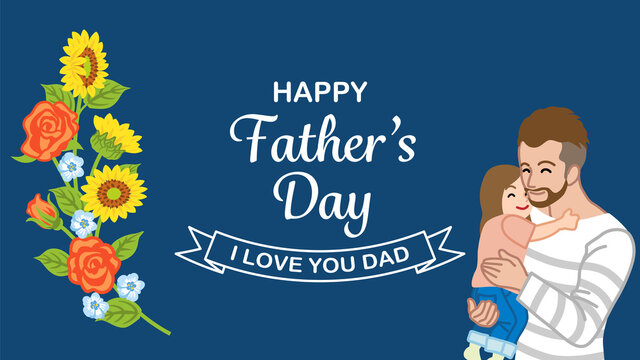 Beard father embracing a daughter - Father's day design template