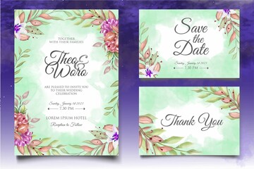 Watercolor Bloom Flowers Wedding Card Set